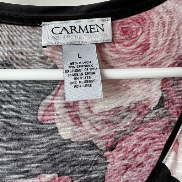 Black top with pink and red flowers - Picture 3 of 5